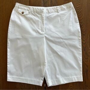 L.L. Bean White Bermuda Shorts Button Accent Belt Loops Tailored Summer Casual